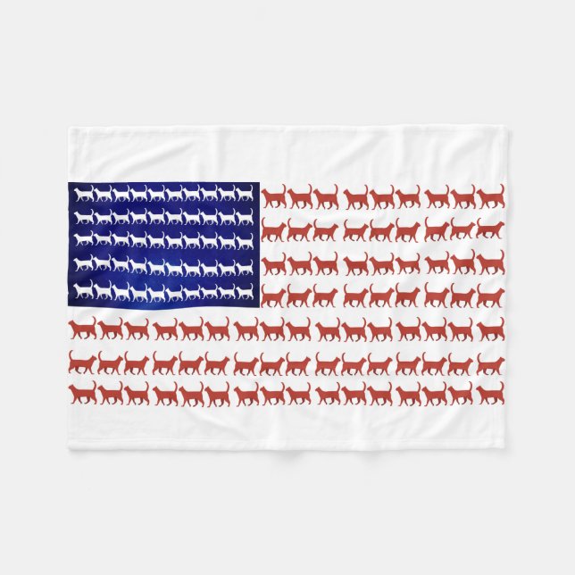 Couverture Polaire Drapeau 4 juillet chat rouge blanc et bleu (Devant (Horizontal))
