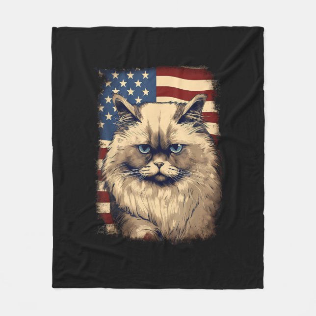 Couverture Polaire Drapeau américain 4 juillet Himalayan Chat (Devant)