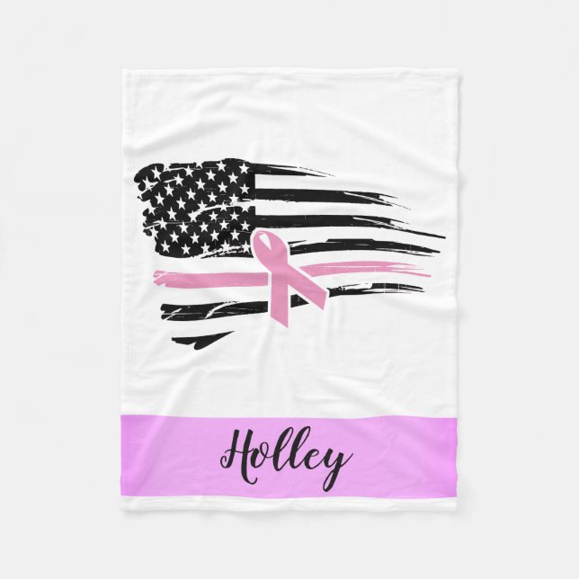 Couverture Polaire Drapeau américain de sensibilisation rose personna (Devant)