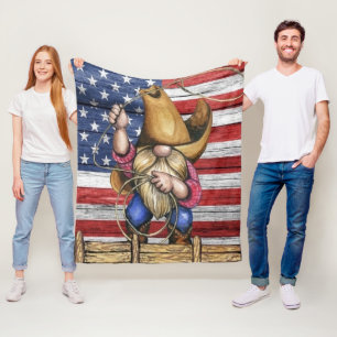 Couverture Polaire Drapeau Américain En Bois Avec Cowboy Gnome