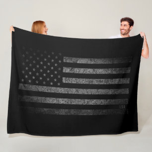 Couverture Polaire Drapeau américain noir Grunge avec nom