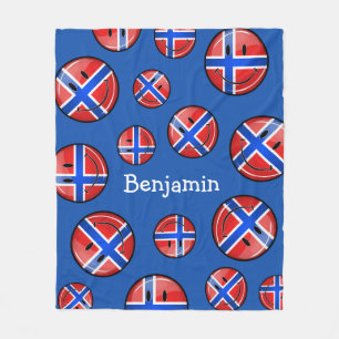 Couverture Polaire Drapeau norvégien brillant rond souriant