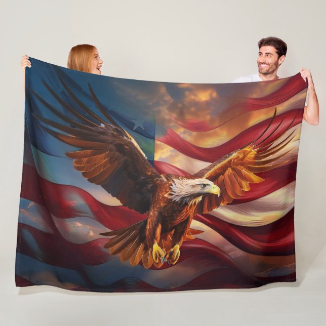 Couverture Polaire Drapeau Patriotique Américain Gardé Par Un Aigle A (En situation)