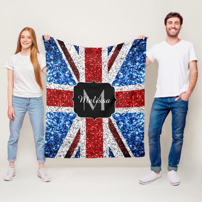 Couverture Polaire Drapeau rouge bleu blanc brillant parties scintill (En situation)