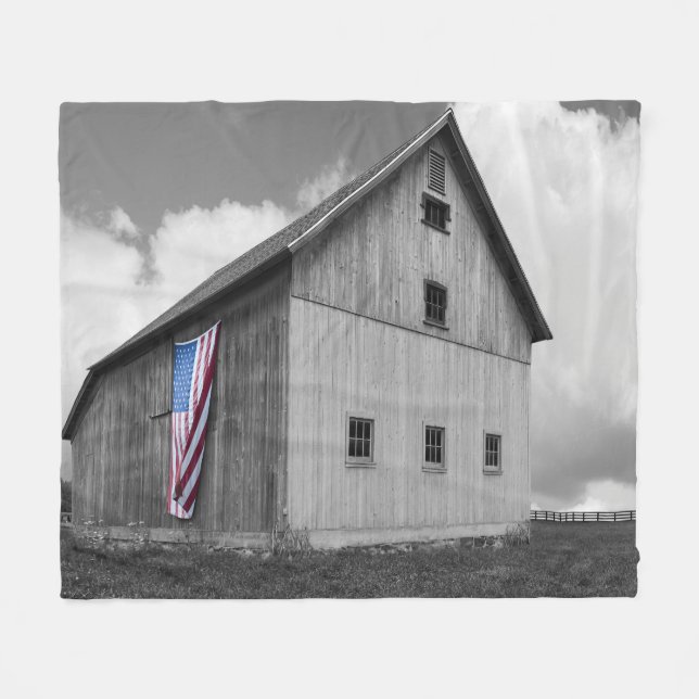 Couverture Polaire Drapeaux de nos agriculteurs - Grange avec drapeau (Devant (Horizontal))