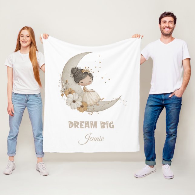 Couverture Polaire Dream Big Fairy Moon Child - Nom personnalisé (En situation)