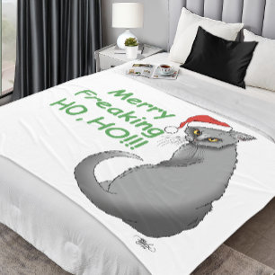 Couverture Polaire Drôle Coléreux Noël Gris Chat Fêtes Humour