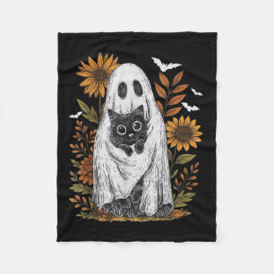 Couverture Polaire Drôle Fantôme Holding Chat Noir Halloween Fantôme