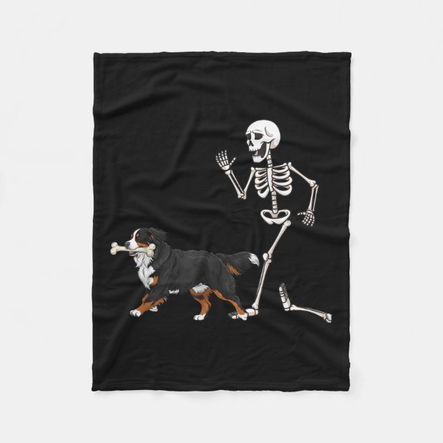 Couverture Polaire Drôle Halloween Bernese Mountain Dog Et Skeleton (Devant)