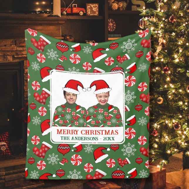 Couverture Polaire Drôle Photo Personnalisée Joyeux Noël Doux moche (Créateur téléchargé)