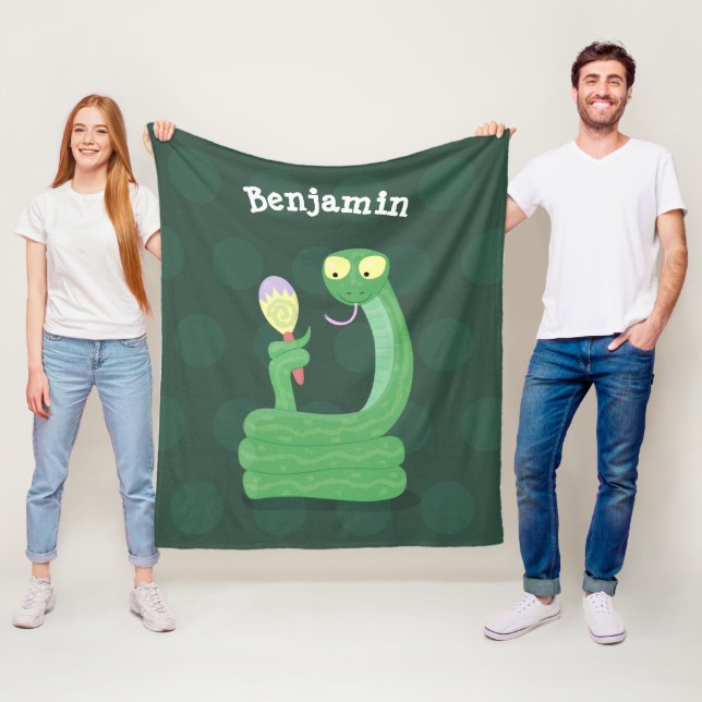 Couverture Polaire Drôle serpent vert avec caricature maraca (En situation)