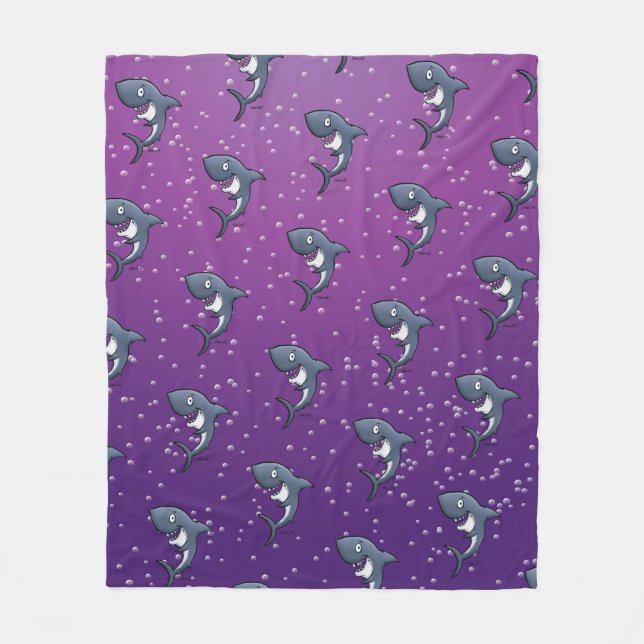 Couverture Polaire Drôle Shark Cartoon Bubbles pourpres (Devant)