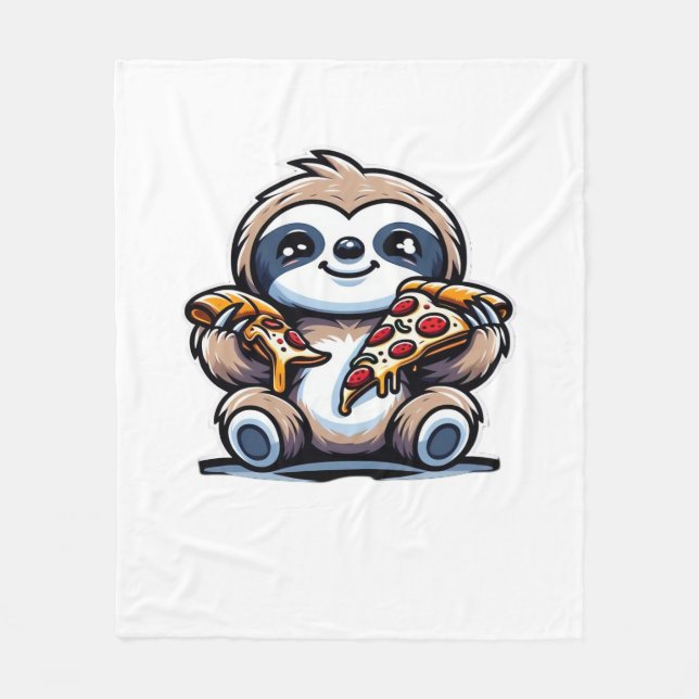 Couverture Polaire Drôle Sloth mangeant Pizza, Amoureux des animaux K (Devant)
