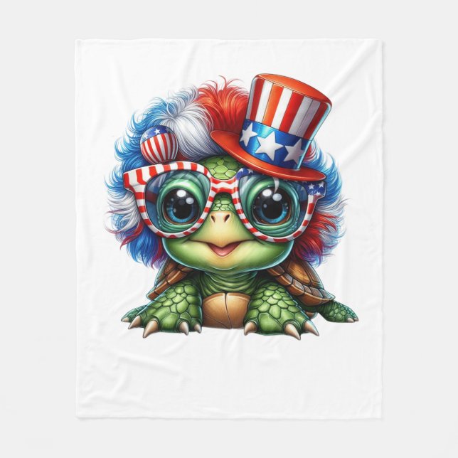 Couverture Polaire Drôle Tortue Patriotique USA Drapeau Sunglass (Devant)