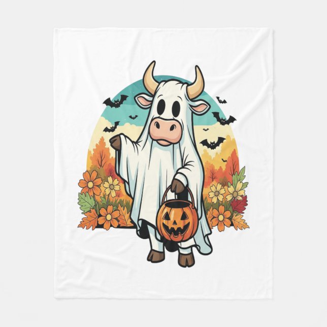 Couverture Polaire Drôle vache fantôme d'Halloween (Devant)