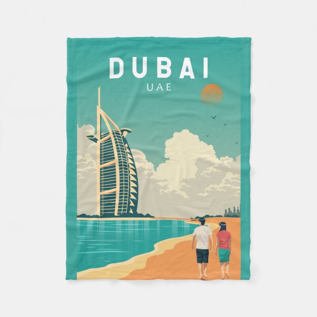 Couverture Polaire Dubai Émirats Arabes Unis Retro Art Voyage (Devant)