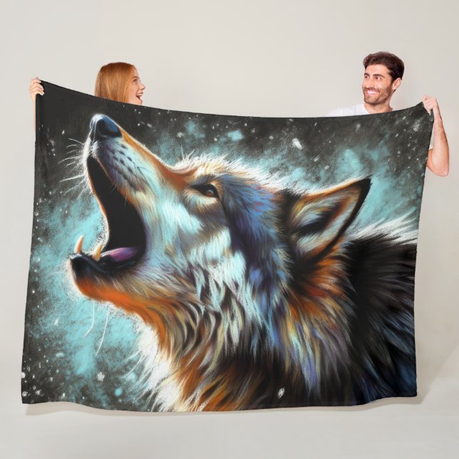 Couverture Polaire Dur Pastel Dessin Wolf Howling (En situation)