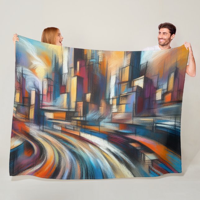 Couverture Polaire Dur Pastels Dessin Abstrait Moderne Cityscape (En situation)