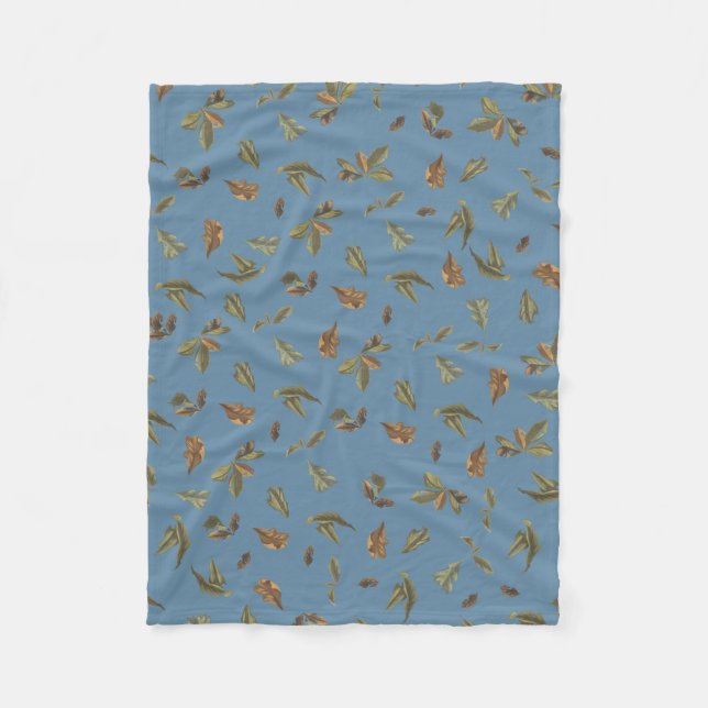 Couverture Polaire Dusty Blue Rustic Feuilles Brown (Devant)