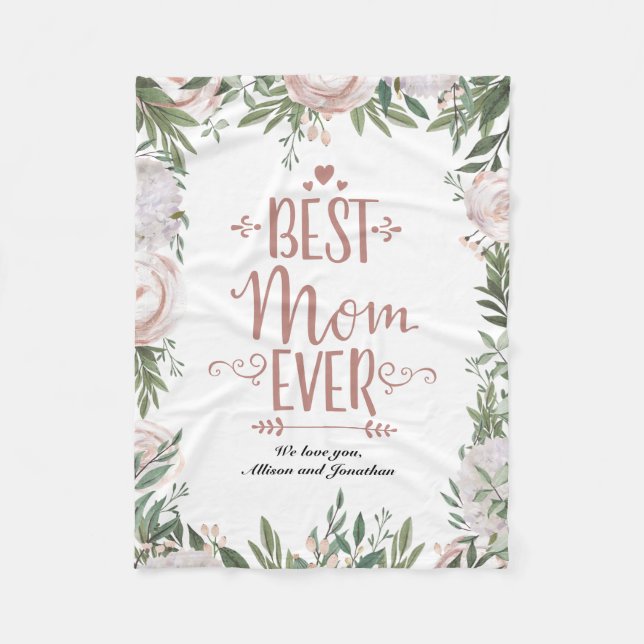 Couverture Polaire Dusty rose Floral Meilleure maman Jour des Mères (Devant)