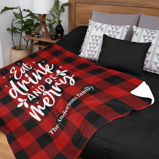 Couverture Polaire Eat Drink & Be Merry Personalized Buffalo Plaid  (Créateur téléchargé)