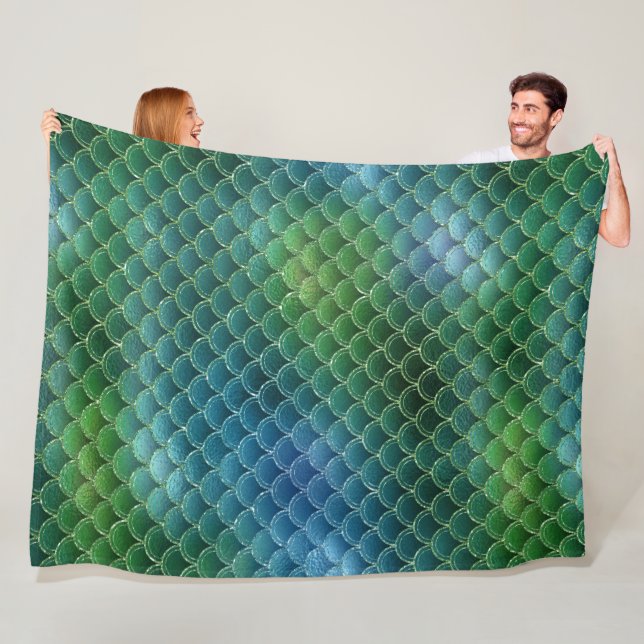 Couverture Polaire Echelle de sirène verte bleu dégradé (En situation)