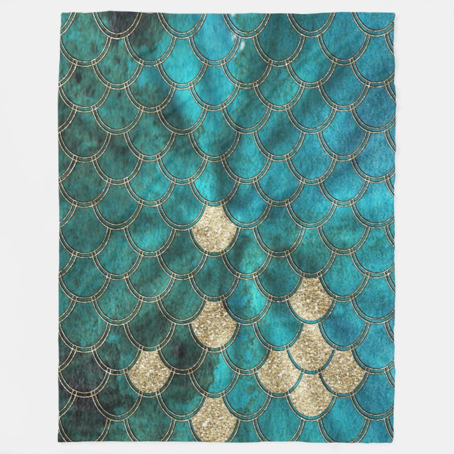 Couverture Polaire Échelles de luxe de sirène de vert d'Aqua avec des (Devant)