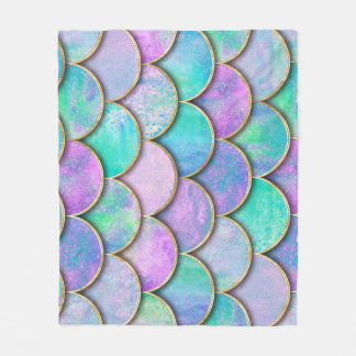 Couverture Polaire Échelles de sirène : motif d'onde aquarelle.
