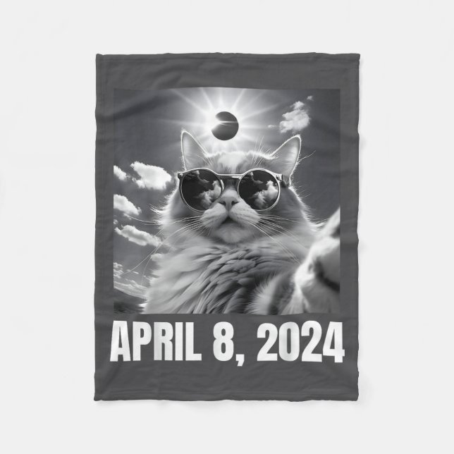 Couverture Polaire Éclipse solaire totale 2024 Chat Selfie Mème drôle (Devant)