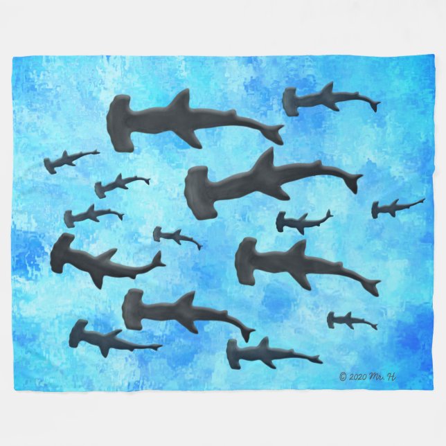 Couverture Polaire École des requins de Hammerhead à Silhouette (Devant (Horizontal))