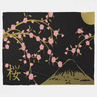 Couverture Polaire Écran noir rose Sakura or noir