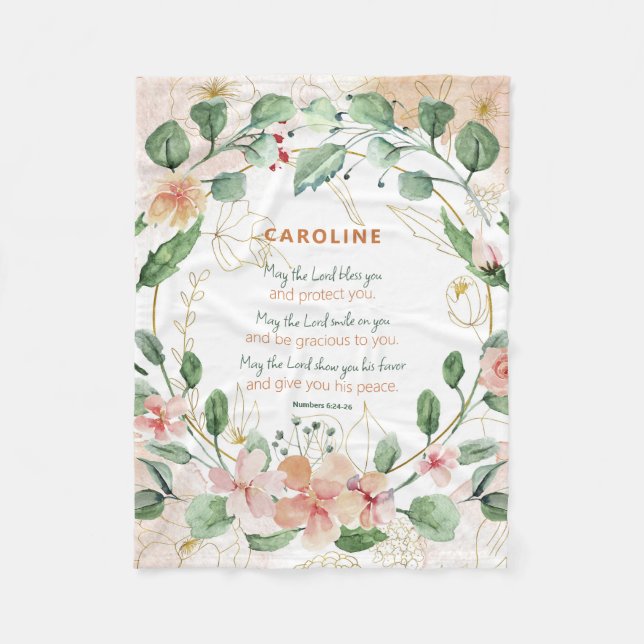 Couverture Polaire Écriture Florale Personnalisée Chrétienne Élégante (Devant)