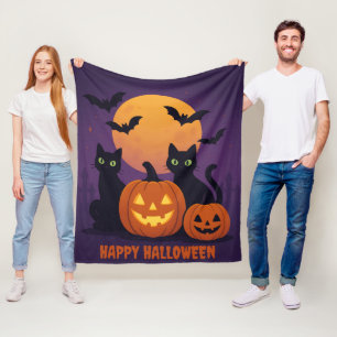 Couverture Polaire Éffrayant Cute Halloween Chats noirs et Citrouille
