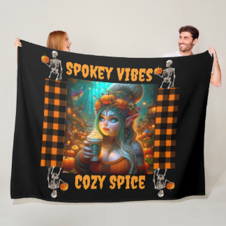 Couverture Polaire Éffrayant et confortable Citrouille épice Gnome Bl