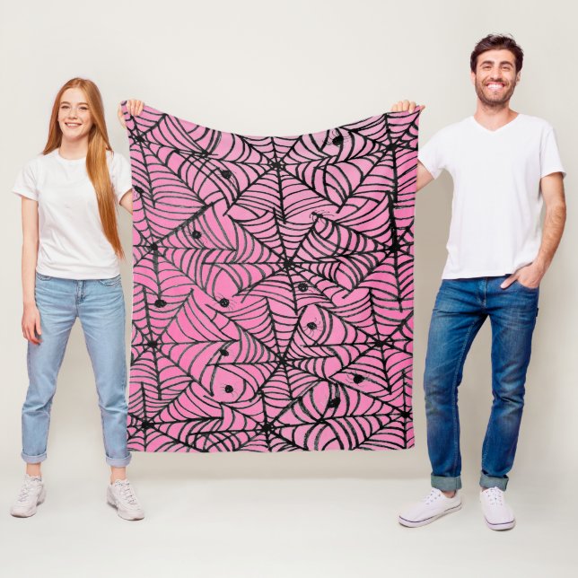 Couverture Polaire Éffrayante Halloween Spider Webs sur rose (En situation)