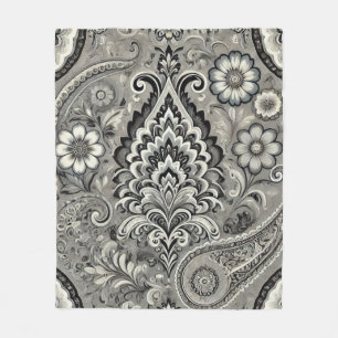 Couverture Polaire Élégance de la marguerite florale noire et grise