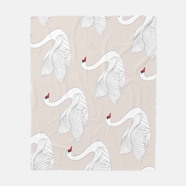 Couverture Polaire Elégance du cygne : Motif blanc ornemental. (Devant)
