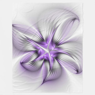 Couverture Polaire Élégance florale Art Abstrait Violet Fractal moder