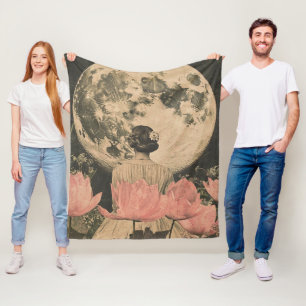 Couverture Polaire Élégance Lune - Vue arrière d'une femme avec Lune