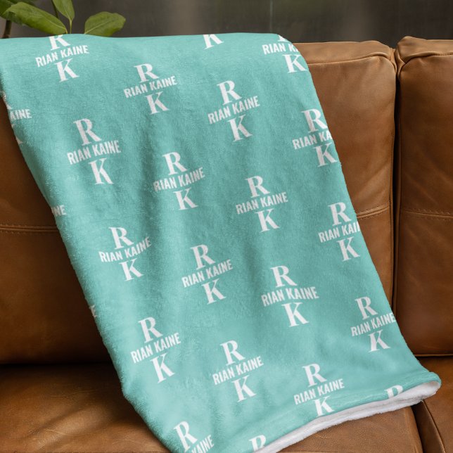 Couverture Polaire Élégant 2 lettres Monogram allover turquoise clair (Créateur téléchargé)