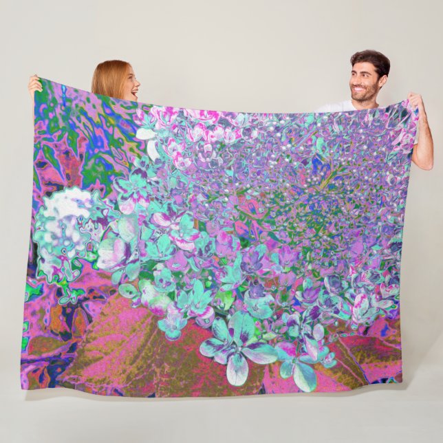 Couverture Polaire Elegant Aqua et Purple Limelight Hydrangea Détail (En situation)