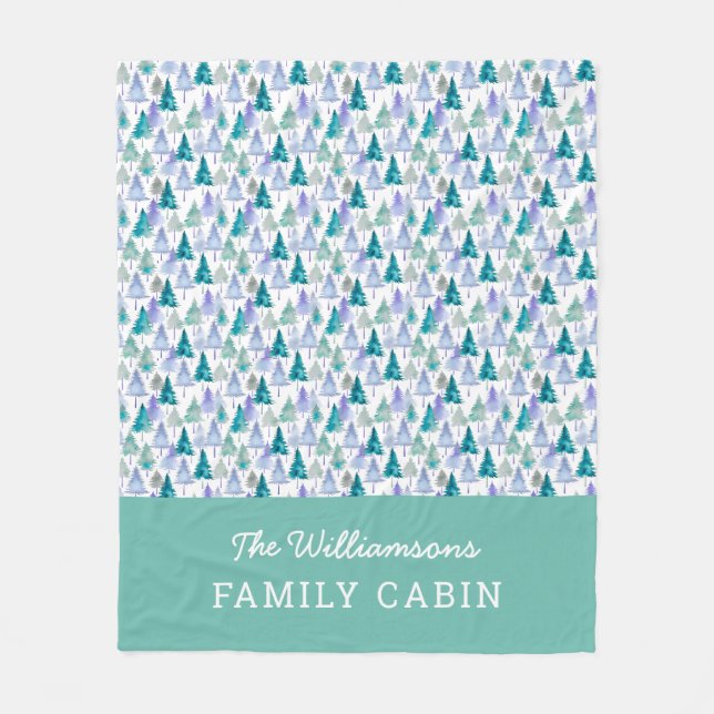 Couverture Polaire Élégant Arbres de Noël modernes Green et Lilac (Devant)
