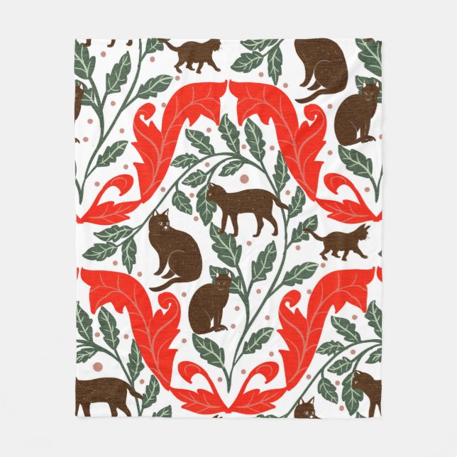 Couverture Polaire Elégant Art Nouveau Bleu Chat-Whimsical Noir (Devant)