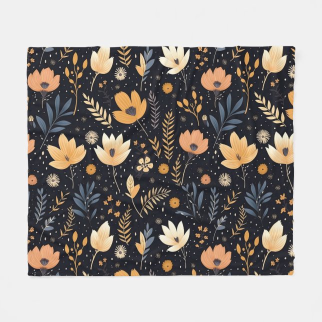 Couverture Polaire Elegant Black and Peach Boho Floral (Devant (Horizontal))