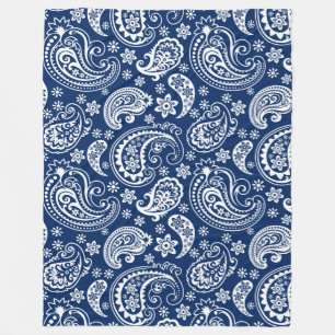 Couverture Polaire Elégant blanc et bleu marine Vintage Motif Paisley