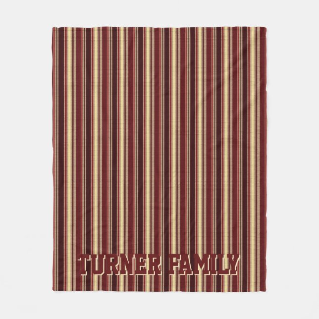 Couverture Polaire Élégant Burgundy Bige rayures Personnalisées Monog (Devant)