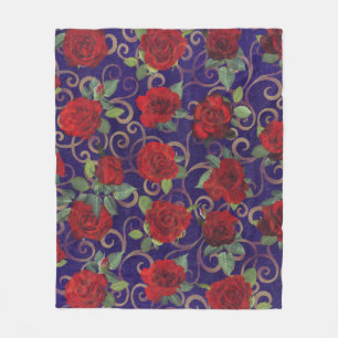 Couverture Polaire Elégant Classy Gold Damask Vintage Rouge Rose viol