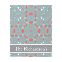 Elegant Coral Turquoise Grey Geometric Pattern 