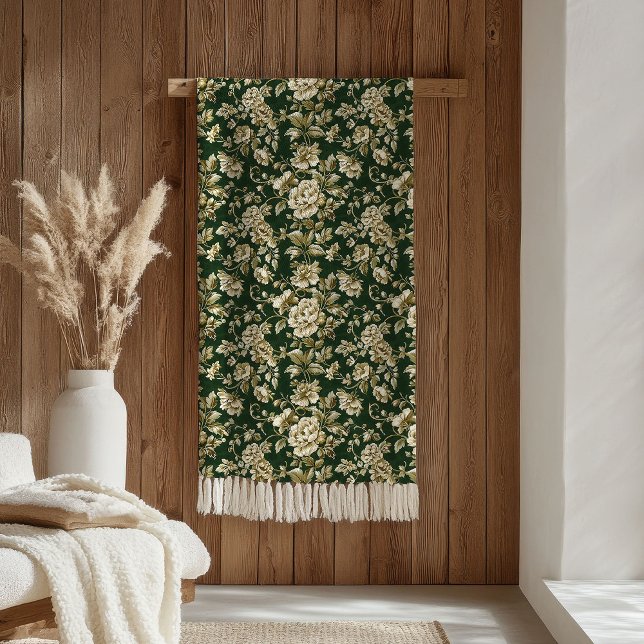 Couverture Polaire Elegant Dark Green and Gold Flowers Blanket (Elegant Dark Green and Gold Flowers Blanket)