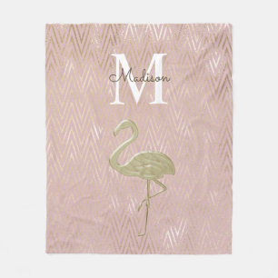 Couverture Polaire Élégant Flamant rose Monogramme Rose Gold